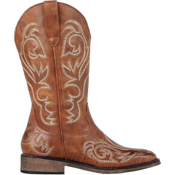 SheSole Western Boots Women's Brown Tan Faux Leather Square Toe Wide Mid Calf - Picture 8 of 8